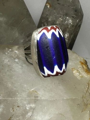 VENETIAN GLASS AFRICAN TRADE BEAD RING SIZE 8.75 STERLING SILVER (1 of 2)