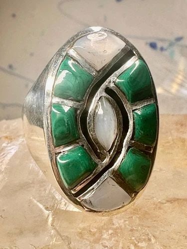 MALACHITE RING SIZE 11.25 MOP NAVAJO SOUTHWEST BAND COWBOY STERLING SILVER MEN (1 of 2)