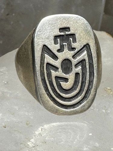MAN IN MAZE RING SOUTHWEST HOPI BAND SIZE 10.75 STERLING SILVER WOMEN MEN (1 of 2)