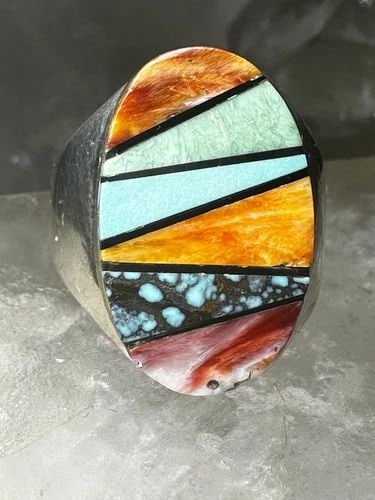 TURQUOISE RING SPINY OYSTER SIZE 11 CIGAR BAND STERLING SILVER WOMEN MEN: TURQUOISE RING SPINY OYSTER SIZE 11 CIGAR BAND STERLING SILVER WOMEN MEN Turquoise ring southwestern spiny oyster size 11 cigar band sterling silver women men Size 11 Between a size 11 and a size 11.2