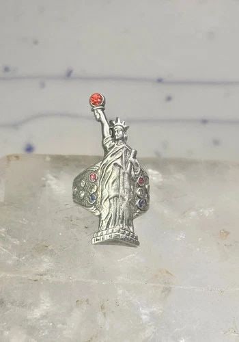 STATUE OF LIBERTY RING 1930'S JULY 4RTH SIZE 2.5 PINKY STERLING SILVER WOMEN (1 of 2)