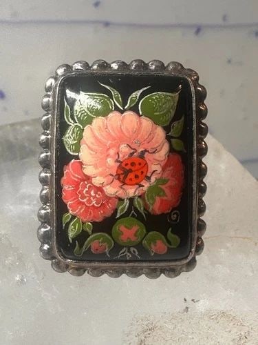 LADYBUG IN FLOWERS RING SIZE AMY RUSSELL KAHN STERLING SILVER (1 of 2)
