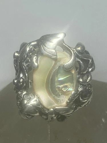 MERMAID RING FISH ABALONE BOHO PINKY STERLING SILVER WOMEN (1 of 2)