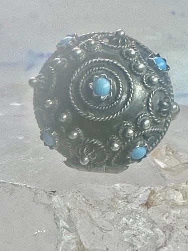 VINTAGE OLD POISON RING BOHO TURQUOISE BAND SIZE 6 800 SILVER WOMEN: VINTAGE OLD POISON RING BOHO TURQUOISE BAND SIZE 6 800 SILVER WOMEN Vintage old Poison ring boho turquoise band size 6 800 silver women Size 6 Weight 6.6g Length 7/8" Width 7/8" Band in the back 1/8"