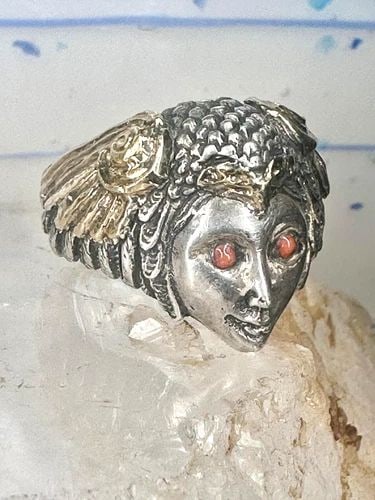 FACE RING FIGURATIVE MYTHOLOGICAL EAGLE WINGS BAND SIZE 7.75 STERLING SILVER WOM: FACE RING FIGURATIVE MYTHOLOGICAL EAGLE WINGS BAND SIZE 7.75 STERLING SILVER WOM Face ring figurative mythological eagle wings band size 7.75 sterling silver women Gold leaf hammered onto the sterling
