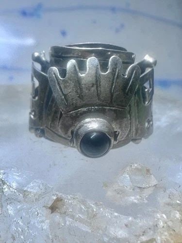 POISON RING ONYX AZTEC MAYAN DESIGN SIZE 8.5 STERLING SILVER WOMEN GIRLS (1 of 2)