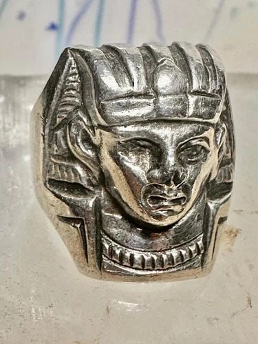 KING TUT RING EGYPTIAN PHARAOH FACE BAND SIZE 6 STERLING SILVER WOMEN MEN (1 of 2)