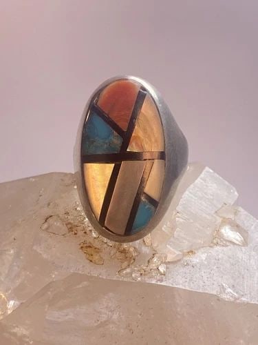 TURQUOISE RING SIZE 11.75 SOUTHWEST MOP SPINY OYSTER STERLING SILVER WOMEN MEN: TURQUOISE RING SIZE 11.75 SOUTHWEST MOP SPINY OYSTER STERLING SILVER WOMEN MEN Turquoise ring southwest MOP spiny oyster sterling silver women men Size 11.75 Between a size 11.75 and a size 12 Weight 