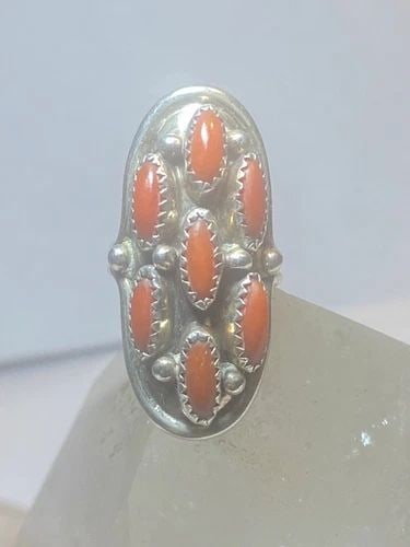 ZUNI RING SADDLE STERLING SILVER KNUCKLE CORAL WOMEN GIRLS (1 of 2)