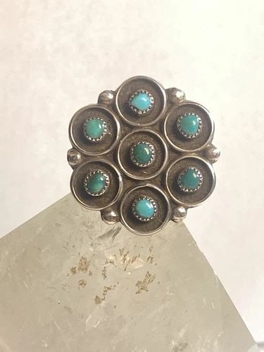 ZUNI RING SIZE 6 TURQUOISE PETITE POINT BIG ROUND STERLING WOMEN GIRLS (1 of 2)