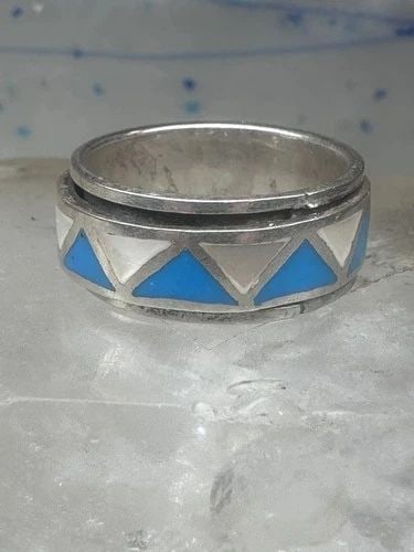 TURQUOISE SPINNER RING SIZE 11.50 WEDDING BAND MOP TERLING SILVER WOMEN MEN: Turquoise Spinner ring size 11.50 wedding band mop terling silver women men Sze 11.50 Weight 10.5g Width. 3/8"