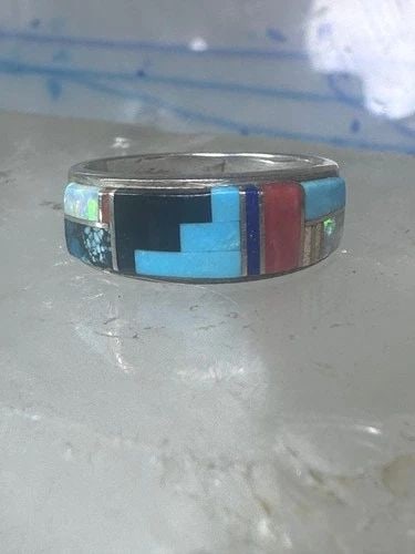 TURQUOISE RING SOUTHWEST CORAL BAND TRIBAL SIZE 6.75 STERLING SILVER WOMEN MEN: TURQUOISE RING SOUTHWEST CORAL BAND TRIBAL SIZE 6.75 STERLING SILVER WOMEN MEN Turquoise ring Southwest coral band tribal size 6.75 sterling silver women men Size 6.75 Between a size 6.75 and a size 7