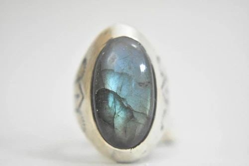 LABRADORITE RING NAVAJO SOUTHWEST TRIBAL STERLING SILVER MEN SIZE 11.25 (1 of 2)