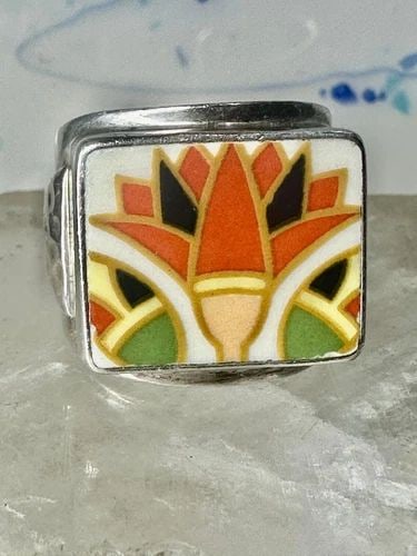 MAISELS TRADING POST PORCELAIN TILE FLOWER RING HEAVY ARROWS BAND SIZE 8.75 STER: MAISELS TRADING POST PORCELAIN TILE FLOWER RING HEAVY ARROWS BAND SIZE 8.75 STER Maisels Trading Post Porcelain Tile Flower ring heavy Arrows band size 8.75 sterling silver women girls Size 8.75 Betwe