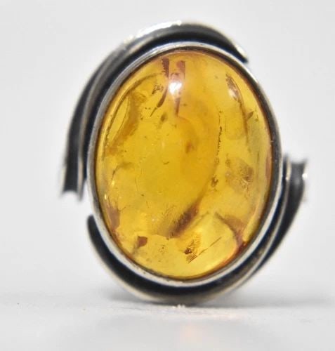 VINTAGE STERLING SILVER AMBER RING SIZE 8.5 7.9G ARTS & CRAFT PERIOD HANDMADE (1 of 2)