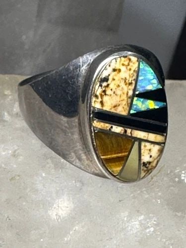 TURQUOISE RING JASPER LAB OPAL BAND SIZE 10.25 SOUTHWEST STERLING SILVER WOMEN: TURQUOISE RING JASPER LAB OPAL BAND SIZE 10.25 SOUTHWEST STERLING SILVER WOMEN Turquoise ring jasper lab opal band size 10.25 southwest sterling silver women men Size 10.25 Weight 7.9g Length. 3/4" Wi