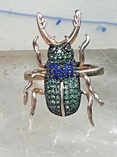 INSECT RING BUG BEETLE VERMEIL SIZE 6 STERLING SILVER WOMEN (1 of 2)