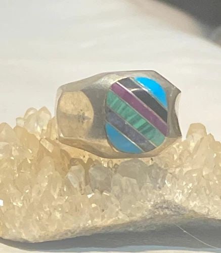 TURQUOISE RING SIZE 8.75 MALACHITE BAND STERLING SILVER MEXICO SOUTHWEST WOMEN M: TURQUOISE RING SIZE 8.75 MALACHITE BAND STERLING SILVER MEXICO SOUTHWEST WOMEN M Turquoise ring malachite band Mexico sterling silver southwest women men Size 8.75 Weight 17.2g Length. 5/8" Width 7/16