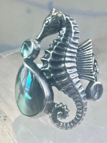 VINTAGE SEAHORSE RING ANIMAL ABALONE BAND SIZE 6 STERLING SILVER WOMEN (1 of 2)