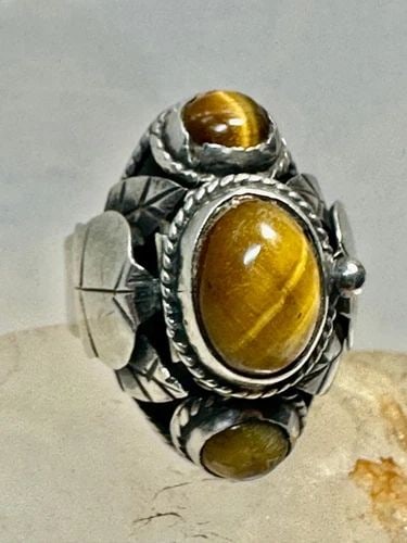 POISON RING TIGER EYE MEXICO TAXCO SIZE 7 ADJ STERLING SILVER WOMEN MEN (1 of 2)