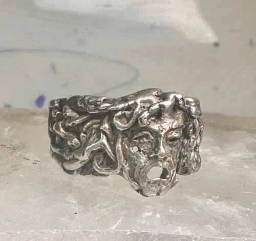 MAN FACE RING BRUTALIST BAND SIZE 6.5 STERLING SILVER WOMEN (1 of 2)
