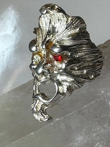 GREEN MAN FACE RING SIZE 7.50 WIND MONSTER STERLING SILVER WOMEN MEN: GREEN MAN FACE RING SIZE 7.50 WIND MONSTER STERLING SILVER WOMEN MEN Green man face ring size 7.50 Wind monster sterling silver women men AS IS missing a red eye I leave the rings unpolished until I s