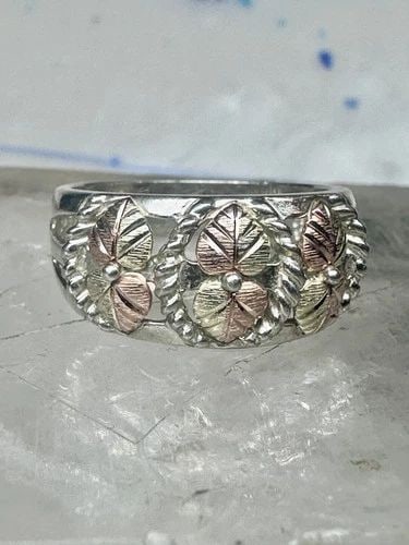 BLACK HILLS GOLD RING LEAVES WEDDING BAND SIZE 7.5 STERLING SILVER WOMEN MEN (1 of 2)