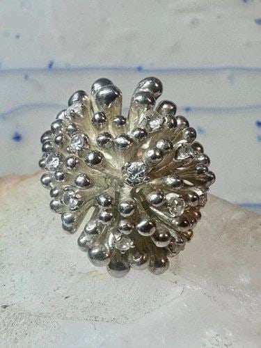 FIRECRACKER RING DOME SPARKLE BRUTALIST BAND CZ HEAVY VINTAGE SIZE 5 STERLING SI (1 of 2)