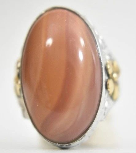 AGATE RING ART DECO FLORAL STERLING SILVER FILIGREE SIZE 4.50: AGATE RING ART DECO FLORAL STERLING SILVER FILIGREE SIZE 4.50 Agate ring Art Deco floral sterling silver filigree Natural Earthy tones Size 4.50 Between a size 4.50 and size 5 weight 6.8g Widest part 