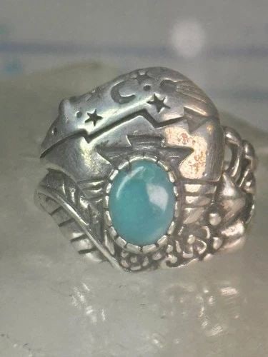 VINTAGE BEAR RING SOUTHWEST ARROW FEATHER CELESTIAL METEOR BAND MOON STARS SIZE (1 of 2)