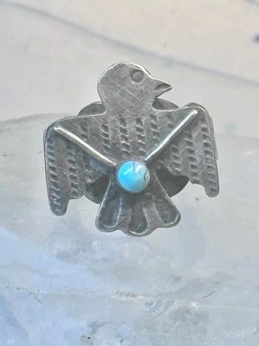 NAVAJO PHOENIX RING THUNDERBIRD TURQUOISE SIZE 7 STERLING SILVER PINKY WOMEN GIR: NAVAJO PHOENIX RING THUNDERBIRD TURQUOISE SIZE 7 STERLING SILVER PINKY WOMEN GIR Navajo Phoenix ring thunderbird turquoise size 7 sterling silver pinky women girls Signed S Size 7 Weight 5.4g Length. 