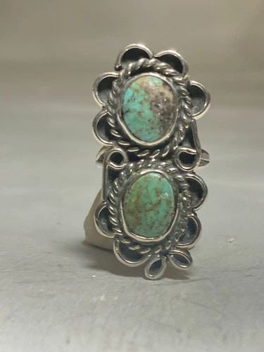 LONG TURQUOISE RING NAVAJO SOUTHWEST STERLING SILVER WOMEN GIRLS LC: LONG TURQUOISE RING NAVAJO SOUTHWEST STERLING SILVER WOMEN GIRLS LC long Turquoise ring Navajo southwest sterling silver women girls Signed LC Size 4.75 Weight 6.1g Length 1. 3/8" Width 5/8"