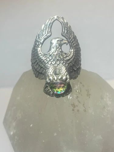 EAGLE RING SOUTHWEST STERLING SILVER RAINBOW DISCO BALL CRYSTAL WOMEN MEN: EAGLE RING SOUTHWEST STERLING SILVER RAINBOW DISCO BALL CRYSTAL WOMEN MEN Eagle ring southwest sterling silver rainbow disco ball crystal women men Size 9.50 Between a size 9.50 and a size 9.75 Weight