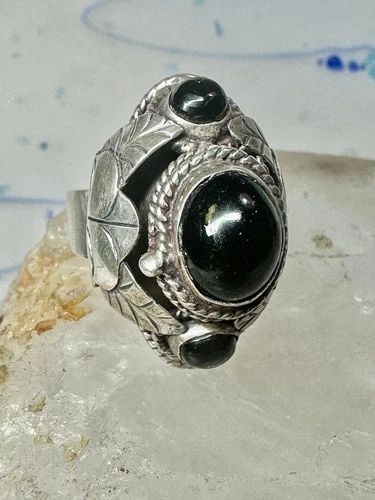 POISON RING OBSIDIAN ? LEAVES BAND SIZE 7 STERLING SILVER WOMEN GIRLS (1 of 2)