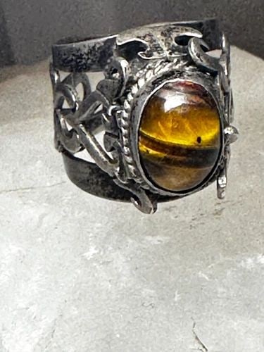 TIGER EYE POISON RING SIZE 6.75 HEART SCROLL DESIGN MEXICO TAXCO STERLING SILVE (1 of 2)
