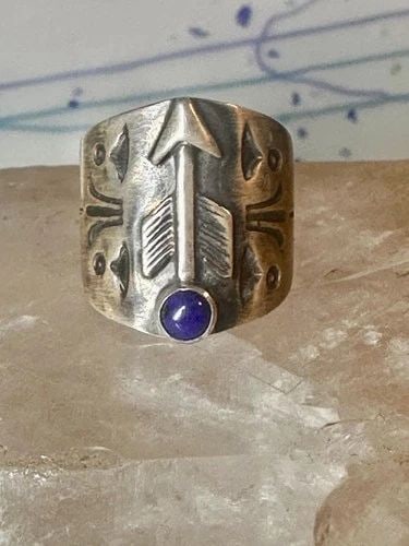 VINTAGE SOUTHWEST BLUE LAPIS LAZULI ARROW SIZE 6.25 STERLING SILVER WOMEN MEN (1 of 2)