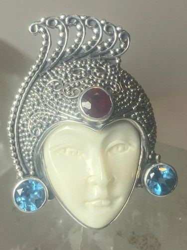 FACE RING LONG BOHO GEMSTONES STERLING SILVER WOMEN GIRLS: FACE RING LONG BOHO GEMSTONES STERLING SILVER WOMEN GIRLS Face ring long boho gemstones sterling silver women girls Size 8.50 Between a size 8.50 and a size 8.75 Weight. 10.2g Length. 1. 3/8" Width. 1
