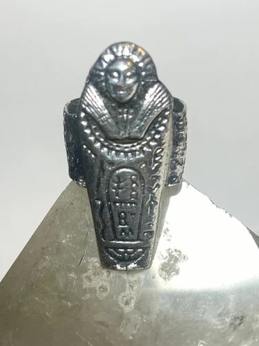 EGYPTIAN RING MUMMY PHARAOH STARS CELESTIAL STERLING SILVER BAND WOMEN SIZE 5.75 (1 of 2)
