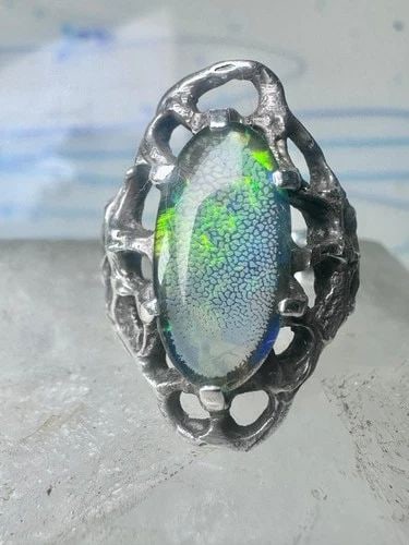 OPAL TRIPLET RING WEBBED BRUTALIST VINTAGE SIZE 6.25 STERLING SILVER WOMEN GIRLS (1 of 2)