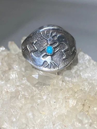 KOKOPELLI RING SIZE 6.75 NAVAJO TURQUOISE FLUTE BAND FERTILITY SOUTHWEST STERLI: KOKOPELLI RING SIZE 6.75 NAVAJO TURQUOISE FLUTE BAND FERTILITY SOUTHWEST STERLI Kokopelli ring Navajo flute player turquoise band fertility southwest sterling silver women *************Part of Bezel i