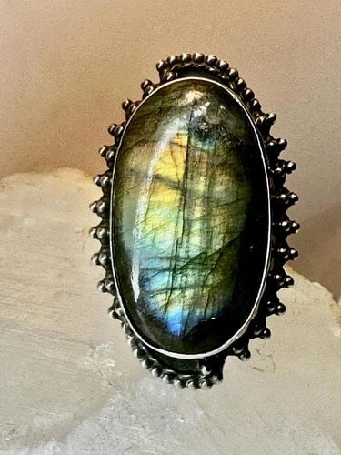 LABRADORITE RING SIZE 9.25 NAVAJO STERLING SILVER WOMEN (1 of 2)