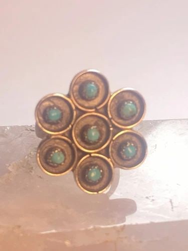 TURQUOISE RING SIZE 6.50 ZUNI FLOWER SOUTHWEST STERLING SILVER WOMEN GIRLS: TURQUOISE RING SIZE 6.50 ZUNI FLOWER SOUTHWEST STERLING SILVER WOMEN GIRLS Turquoise ring flower southwest sterling silver women girls Size 6.50 Between a size 6.50 and a size 6.75 Weight 7.2g Length.