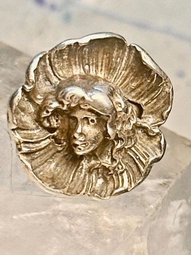 VINTAGE FACE RING IN POPPY FLOWER ART NOUVEAU SIZE 6.75 STERLING SILVER WOMEN GI (1 of 2)