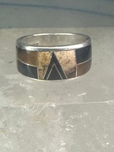 TIGER EYE RING ONYX JASPER SOUTHWEST PINKY BAND SIZE 5.25 STERLING SILVER WOMEN: TIGER EYE RING ONYX JASPER SOUTHWEST PINKY BAND SIZE 5.25 STERLING SILVER WOMEN Tiger eye ring onyx jasper southwest pinky band size 5.25 sterling silver women girls Size 5.25 Weight 4.8g Width 3/8" T