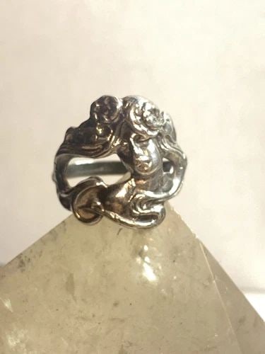 FACE RING SIZE 7.75 FIGURATIVE ART DECO BAND STERLING SILVER WOMEN GIRLS (1 of 2)