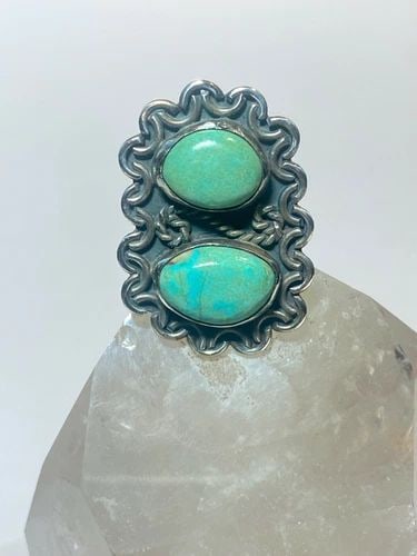 TURQUOISE RING SOUTHWEST STERLING SILVER WOMEN SIZE 7.25: TURQUOISE RING SOUTHWEST STERLING SILVER WOMEN SIZE 7.25 Turquoise ring southwest sterling silver women Minor stone imperfections Size 7.25 Weight 14.5g Length 1 1/2" Width. 1" Thinnest part of band 1