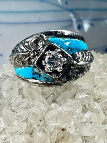 TURQUOISE RING SOUTHWEST BAND CZ STERLING SILVER SIZE 5.75 WOMEN SIGNED CW (1 of 2)