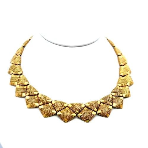 18K YELLOW GOLD COLLAR NECKLACE 0.10CT G VS DIAMOND TEXTURED LINK DESIGN (1 of 2)