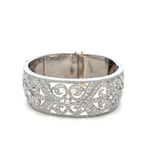 ESTATE 18K WHITE GOLD BANGLE BRACELET WITH 5 CARAT ROUND DIAMONDS (1 of 2)