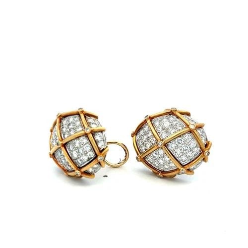 VINTAGE 18K TWO TONE GOLD CLIP ON EARRINGS WITH 7.46 CARAT ROUND E-VS DIAMONDS (1 of 2)